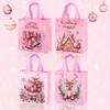 4/8pcs Pink Christmas Tote Bags with Handles,Santa Claus Elk Bell Pattern Reusable Gift Bag,Grocery Shopping Bag,Pink Packaging