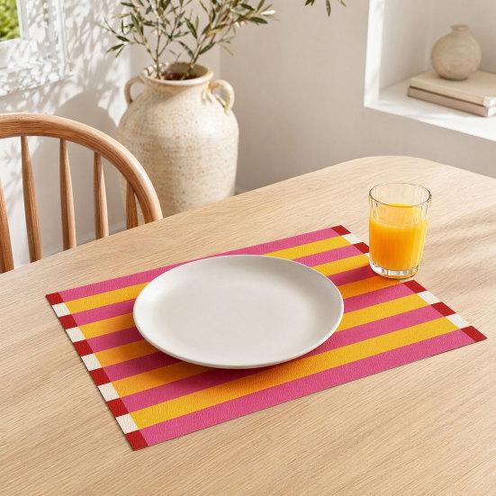 Yousheng Colorful Striped Placemat, Rectangular Artificial Leather Placemat, Heat Resistant Non-Slip Table Protector Mat for Home Dining