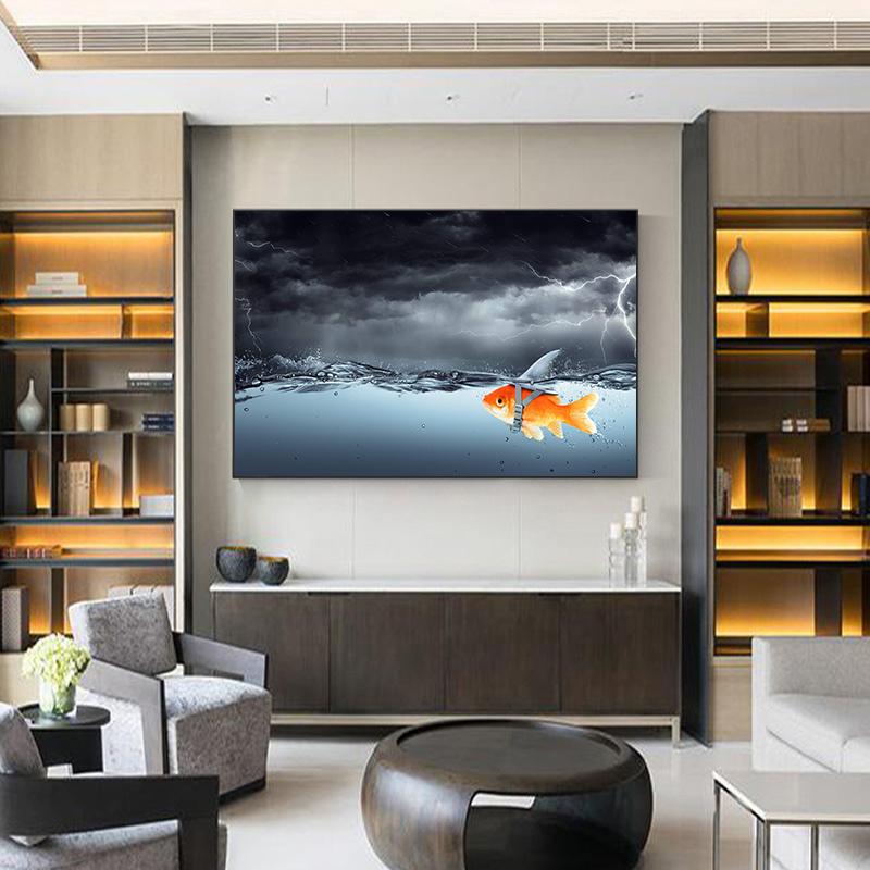 Goldfish Swimming in the Storm Canvas Painting Poster Living Room Decoration