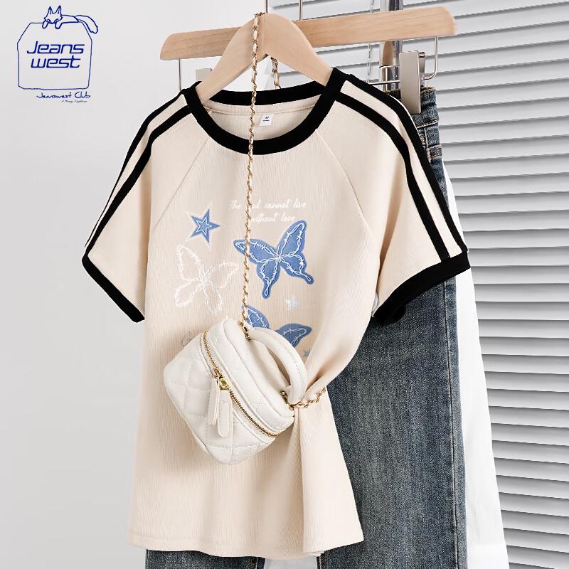 Женская футболка JEANSWEST CLUB с двумя полосками и цветовыми блоками L