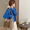 Fashionable Women's Shopping Bag Plaid Printed Plush Patchwork Bag Plush Shoulder Bag  Girls