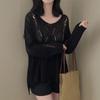 Fashion Thin Long Sleeved Knitted V-neck Women Shirt Loose Solid Color Hollow Out Blouse Casual Simple Covers Up Office Top Women Clothing