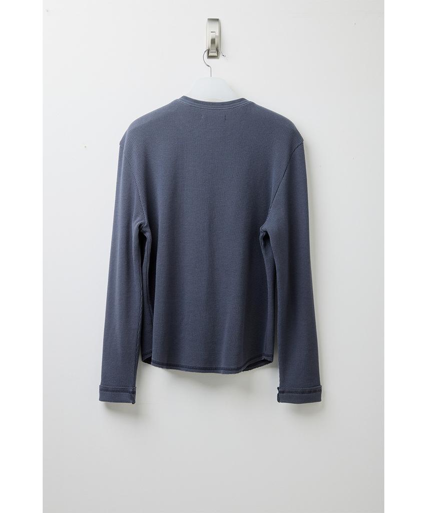 HATCHINGROOM Thermal Henley Tee Blue Charcoal