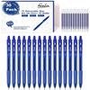 Feela 30 Pack Retractable Blue Ink Gel Pens Set Medium Point 15 Piece Fine Point Gel Pen with 15 Refills for Smooth Writing