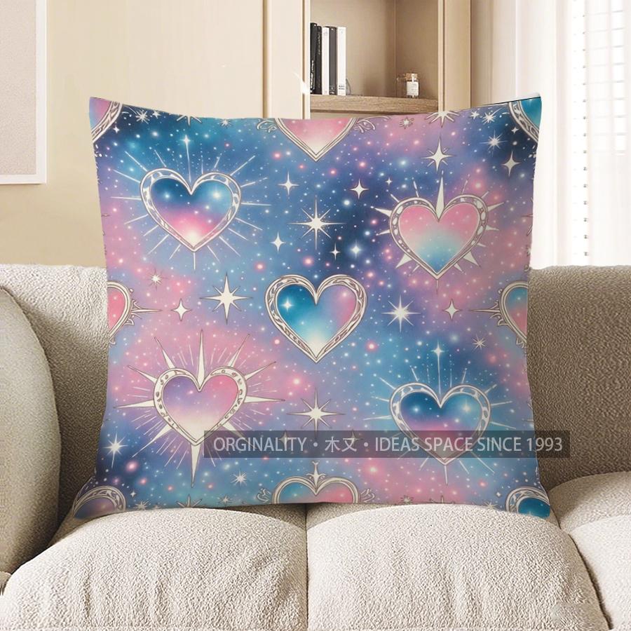 2D Galaxy Heart Patterned Digital Print Pillow Covers Pattern Cushion Cover Suitable For Sofa Bedroom Car Pillow Cover