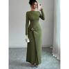 Frock Dress Autumn Solid Color Long Sleeve Hip Skirt Knitted Elastic