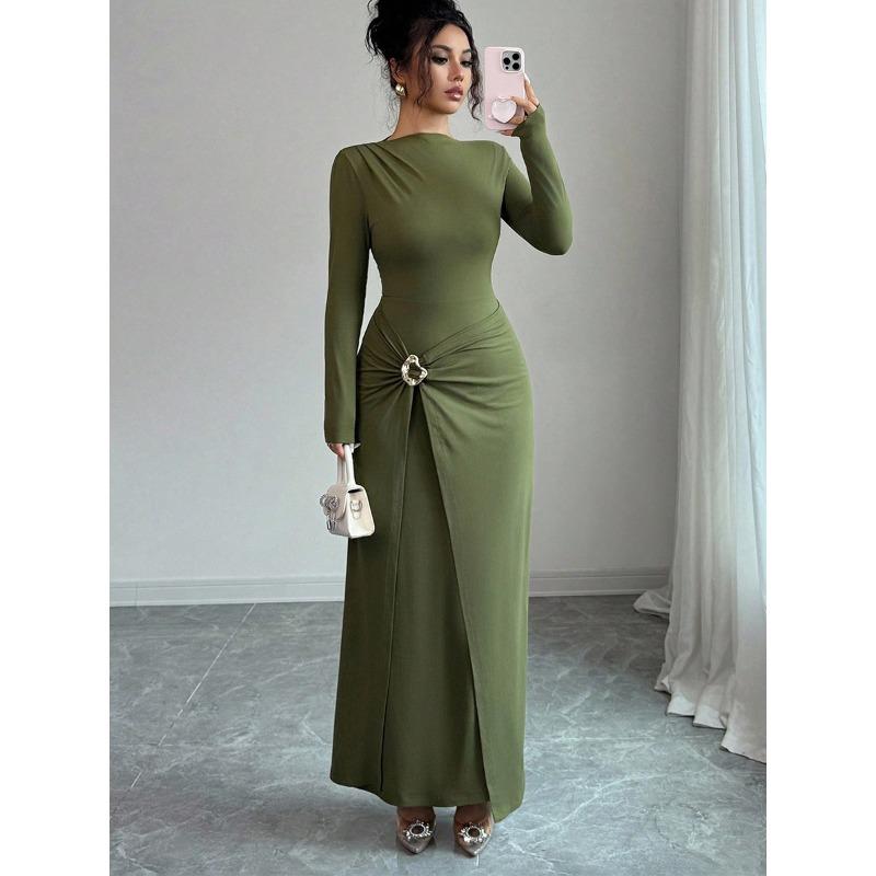 Frock Dress Autumn Solid Color Long Sleeve Hip Skirt Knitted Elastic