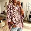Leopard print hooded sweater European and American sweater sweater drawstring knitted outer top knitted pullover hoodie