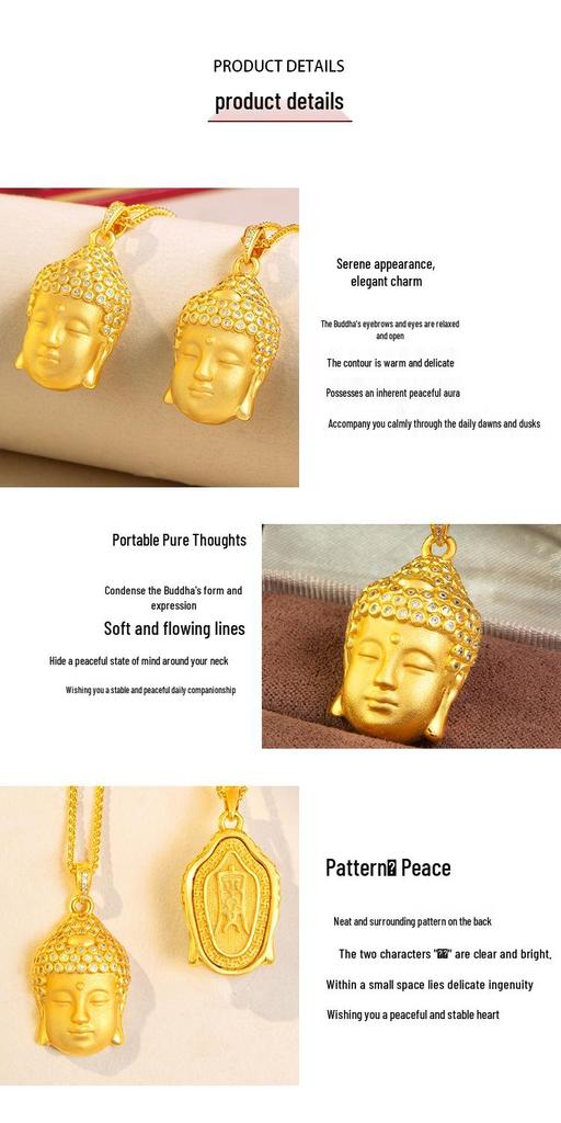Chinese Sand Gold Buddha Head Pendant: Diamond-Inlaid, Ethnic Style, Gold-Plated Tathagata Design for Unisex.