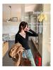 Women's Lyocell Tencel Wool Lace-up V-Neck Slimming Base Layer Top for Autumn/Winter