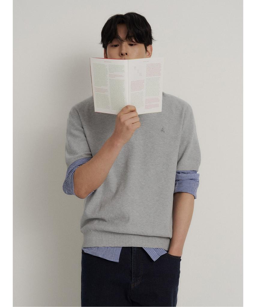Binpolmen Cotton Silk Collared Neck Knit Gray
