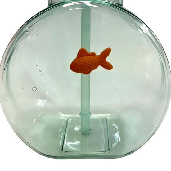 Fish Bowl Bottle with Straw, Plastic Fishbowl Tumblers with Lids, Unbreakable Ornament Cups for Drinks Summer Drink, Fashioned Table Goldfish Bowl