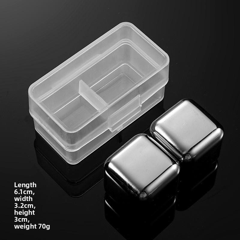 

304 нержавіюча сталь Ice Bar Віскі Ice Метал Хокейний напій Пиво Заморожені круглі кубики льоду 2pcs with box(Square) срібний