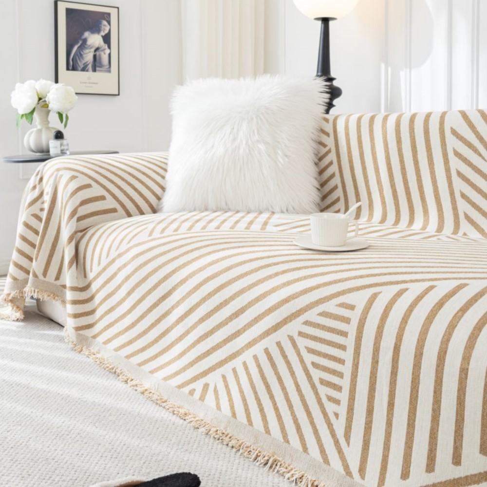 Linienbedruckter Sofabezug, Handtuch, neues Sofakissen, faules Einteiler für vier Jahreszeiten, universeller Chenille-Schwarz-Weiß-Deckenteppich