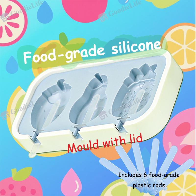 Food Grade Silicone Moulds, Reusable,Silicone Icicle Moulds +6 Reusable Sticks, Silicone Ice Moulds for Kids with Handle, Ice Lolly Moulds with Lid