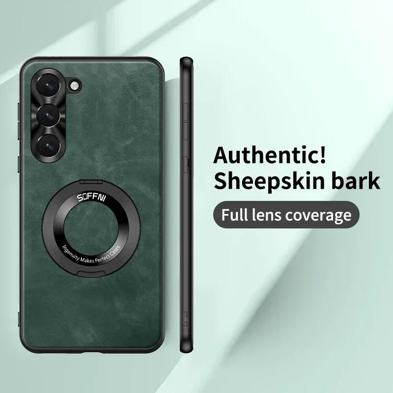 For Samsung Galaxy S25 S23 S24 S22 S21 Plus Ultra For Magsafe Leather Matte Wireless Charging Ring Magnetic ShockProof Cover