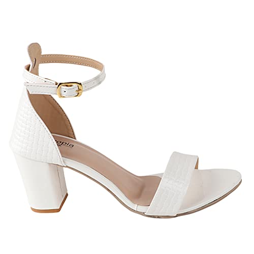 Shoetopia Women S Block Heel Sandal (8 Uk) /White 8 UK