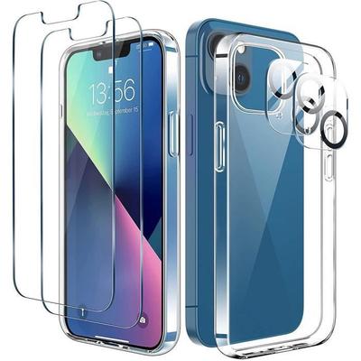 Transparent Case For iPhone 13 Pro (6.1") + 2 Tempered Glass Screen Protectors and 2 Rear Camera Protectors