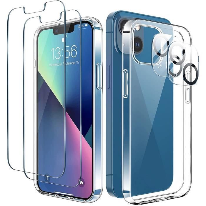 Coque Silicone TPU Pour iPhone 13 mini (5,4") + 2 Verres Trempés Ecran et 2 Protections Caméra Arrière