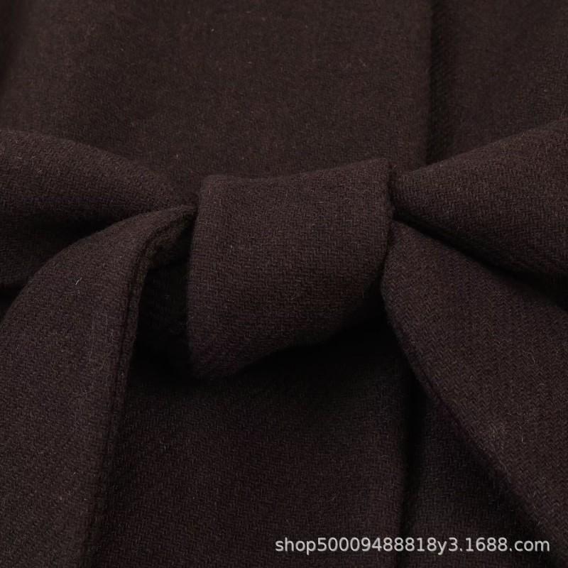 Womens 2026 Short Wool-Blend Coat With Belted Waist Stand Collar Batwing Sleeve Streetwear Chic Outerwear