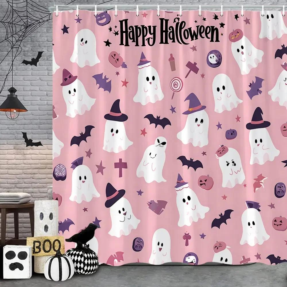 Halloween Gothic Skull Shower Funny Black Rose Bones Holiday Gift Polyester Bath Curtain Bathroom Decor with XT6