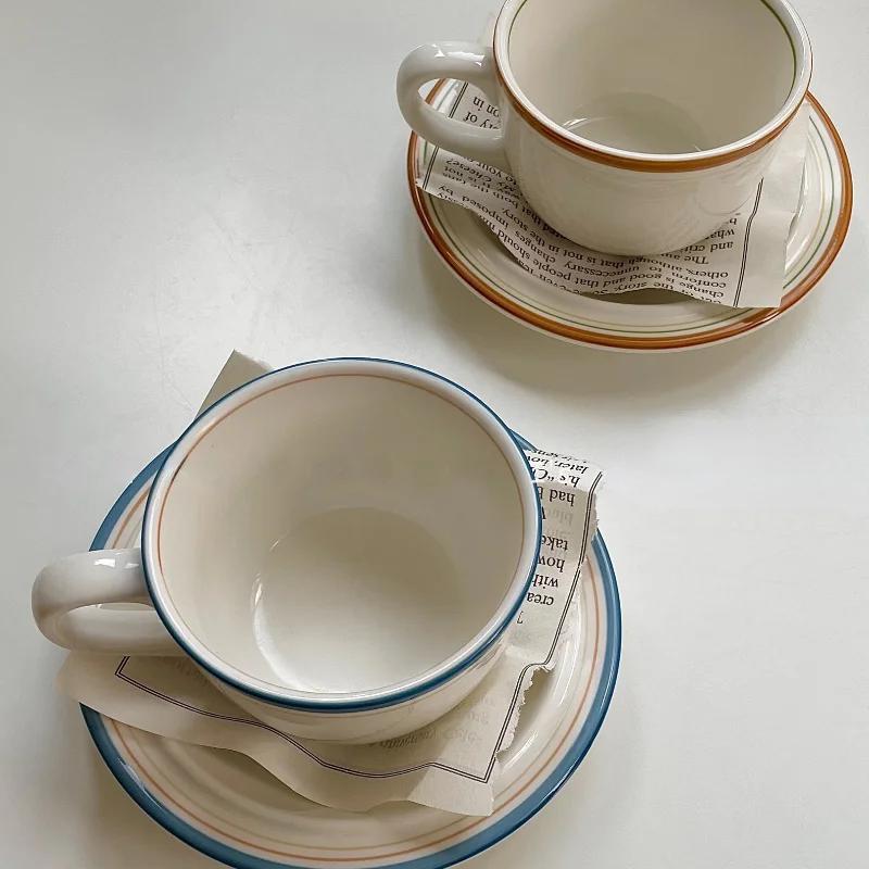Vintage Mug Color Coil Ceramic Coffee Cup and Plate Set Latte    Cute  Tea