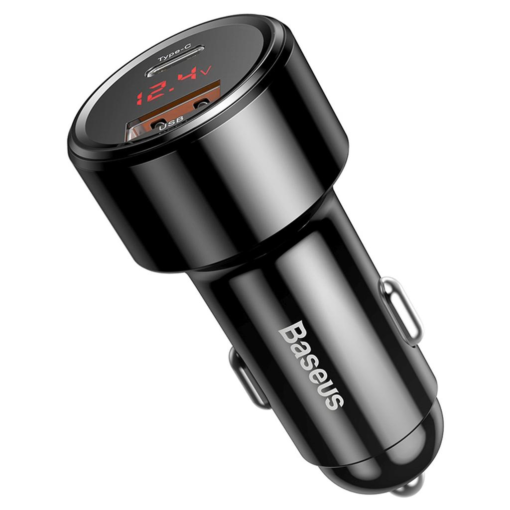 Ładowarka Samochodowa Z Wyświetlaczem Usb-A Usb-C 45 W - Czarna