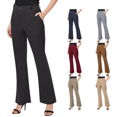 Womens Dressy Pants Work Straight Leg Pants Casual Bell Bottom With Trousers Pockets