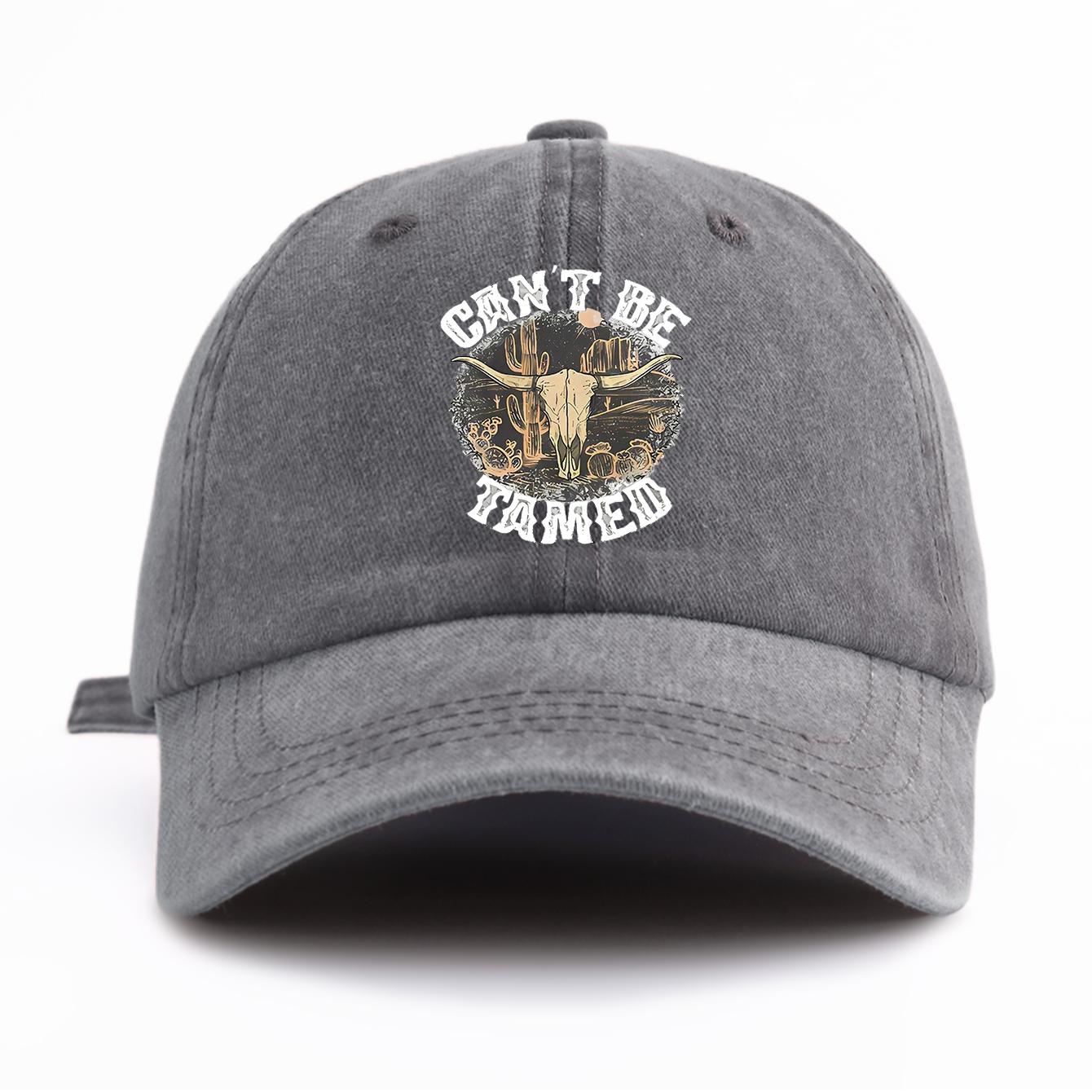 

1pc CAN T BE TAMED Print Washed Baseball Cap for Adults,Minimalist Retro Style Casual Soft Adjustable Dad Hat,Perfect As Gift серый