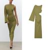 Spring and Summer Women's Clothing Ruched One Shoulder Asymmetric Design Vertical Cut Out Decoration Mini Dress 5039328
