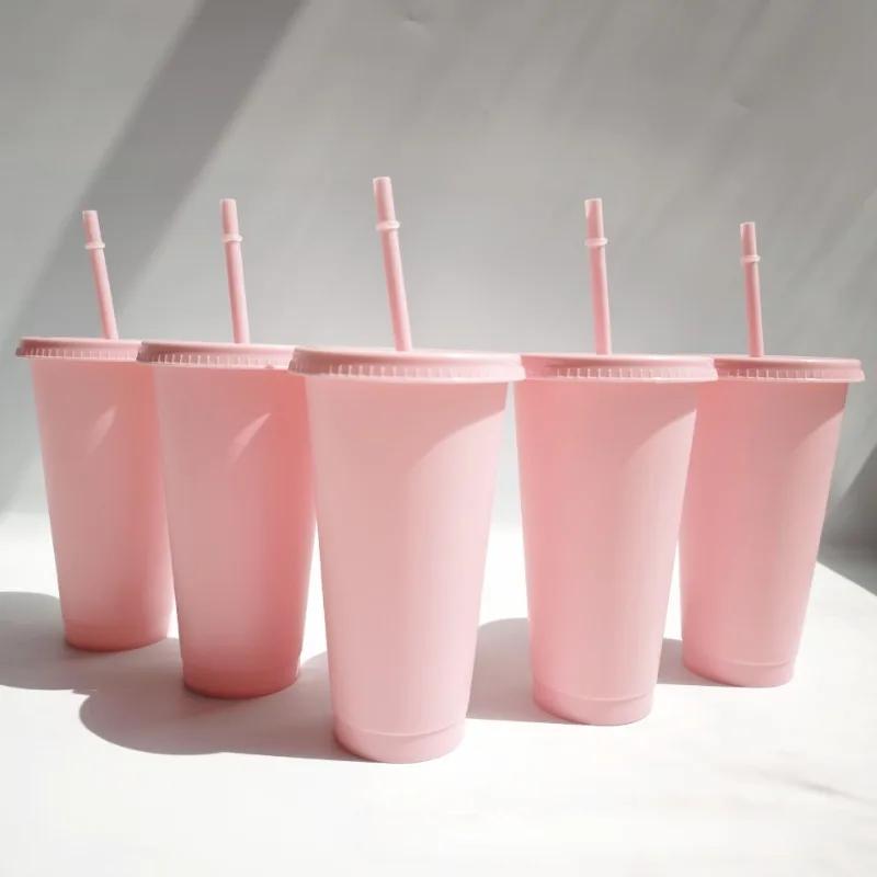 

5 шт. стаканов с крышками и трубочками, многоразовые пластиковые стаканы для холодного кофе, большая бутылка для воды, кружка для вечеринки, летняя посуда для напитков 710ml