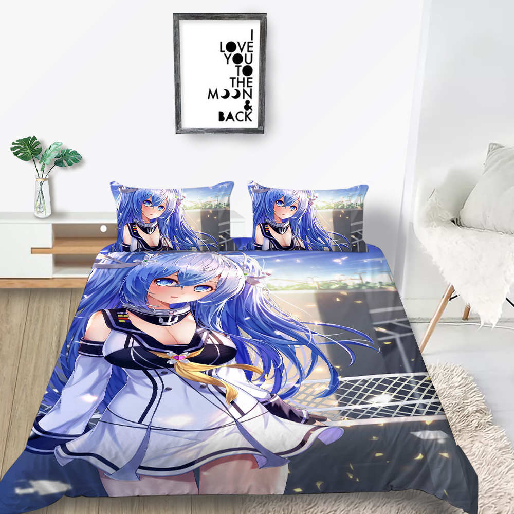 3D Animation Bishōjo Bedding Set, Curtilage Male Room Duvet Cover 2/3 Pieces, Anime Beautiful Woman DE135 * 200 Full Size Soft Home Decoration