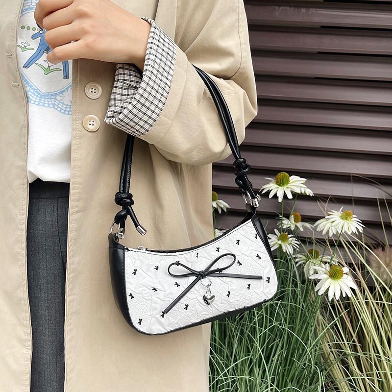 1Pcs New Fashionable And Versatile Texture Light Luxury Single Shoulder Small Square Bags Y2K Pink Bow Armpit Bag For Women