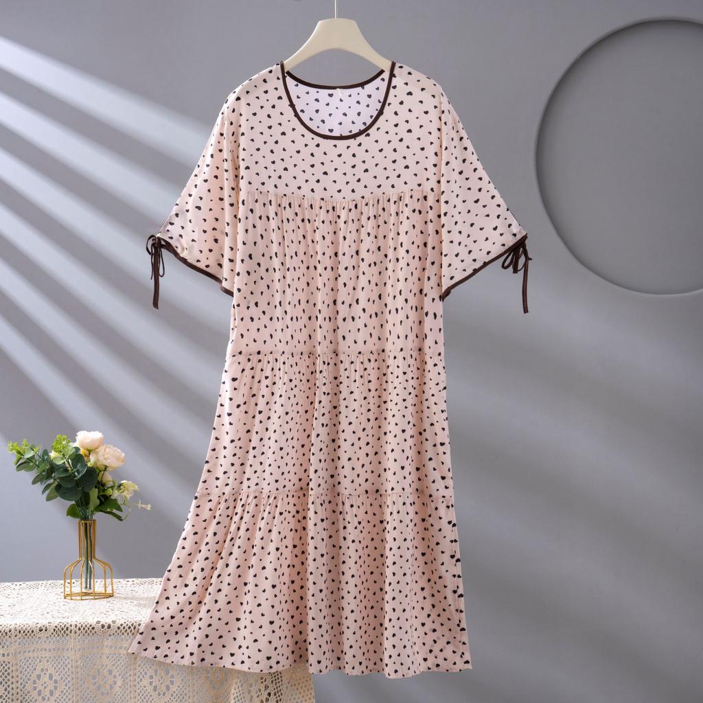 Spot new women's cotton silk spring, summer and autumn thin loose cake nightgown simple and comfortable loungewear