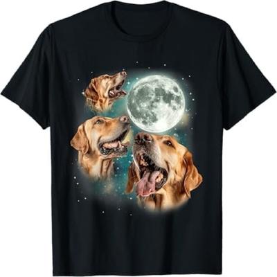 Three Golden Retriever Moon _ Funny Dog Lover Canine Meme T-Shirt HABI