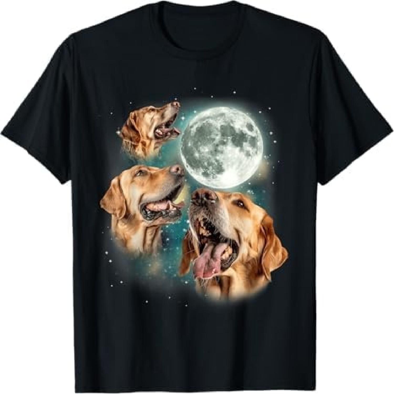 Three Golden Retriever Moon _ Funny Dog Lover Canine Meme T-Shirt HABI S