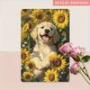 Metal Wall Art Goldendoodle Puppy Sunflower Rustic Decor for Living Room