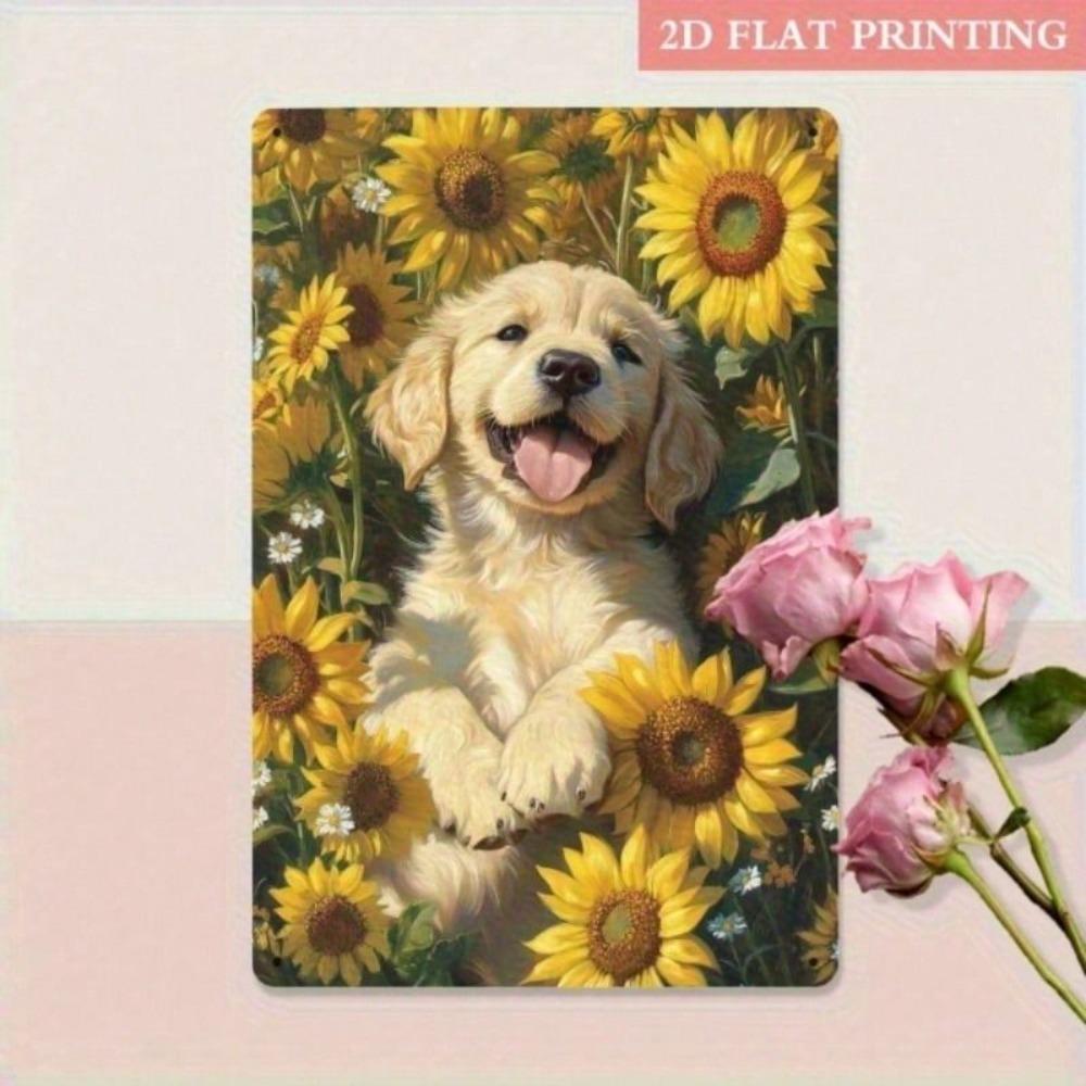 Metal Wall Art Goldendoodle Puppy Sunflower Rustic Decor for Living Room
