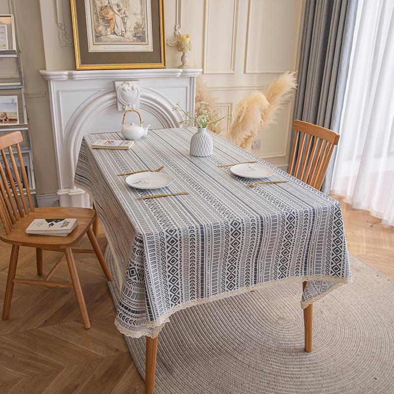 Față de masă în stil etnic, Suport de masă pentru picnic, Față de masă impermeabilă și rezistentă la ulei din bumbac și in imprimat pentru măsuță de cafea