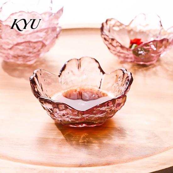 Elegant Food Plating Dish Mini Glass Cherry Blossom Sauce Dish, Japanese Style Seasoning Plate, 60ml Versatile Bowl for Snacks Capacity, Frosted