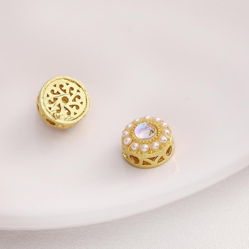 Pozlacené prolamované korálky s kočičím okem a imitací nefritu pro výrobu šperků DIY