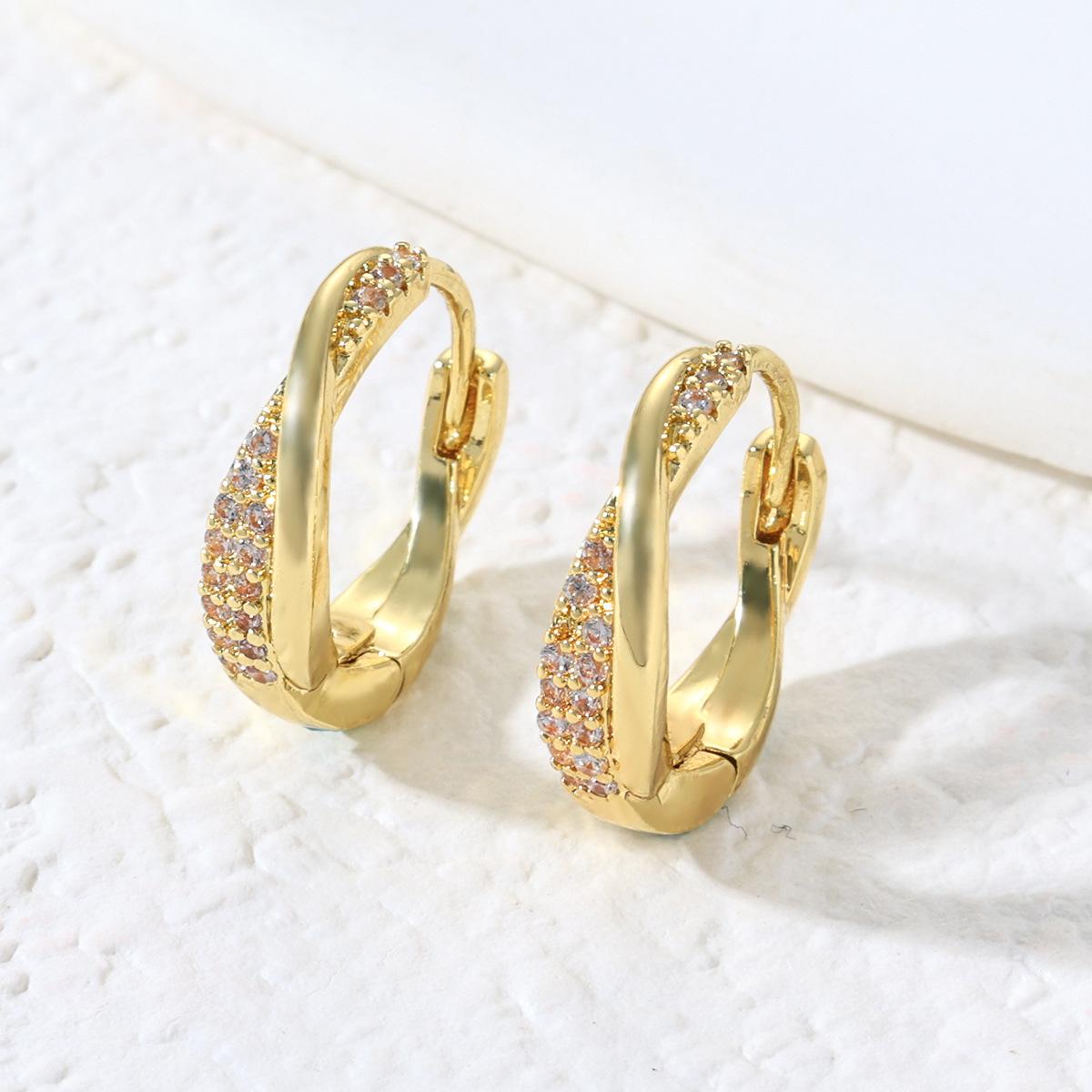 Personality exquisite zircon twist cross ear buckle temperament elegant versatile copper earrings