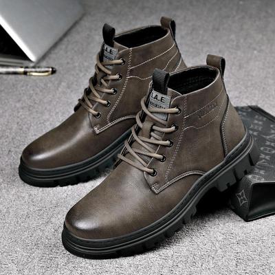 Sznurowane buty Martin z bydlęcej skóry: Modne, Wszechstronne, Ocieplane pluszem, Miękka podeszwa, Wygodne do połowy łydki, Męskie buty z dużą cholewką