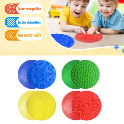 4Pcs/Set Silicone Sensory Mat Focus Aid Anxiety Stress Relief Textured Mat Quiet Decompression Round Tactile Pad Desk Toy