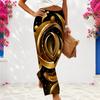 Women Plus Size Black Gold Green Swirl Printed Wide Leg Full Length Loose Pants