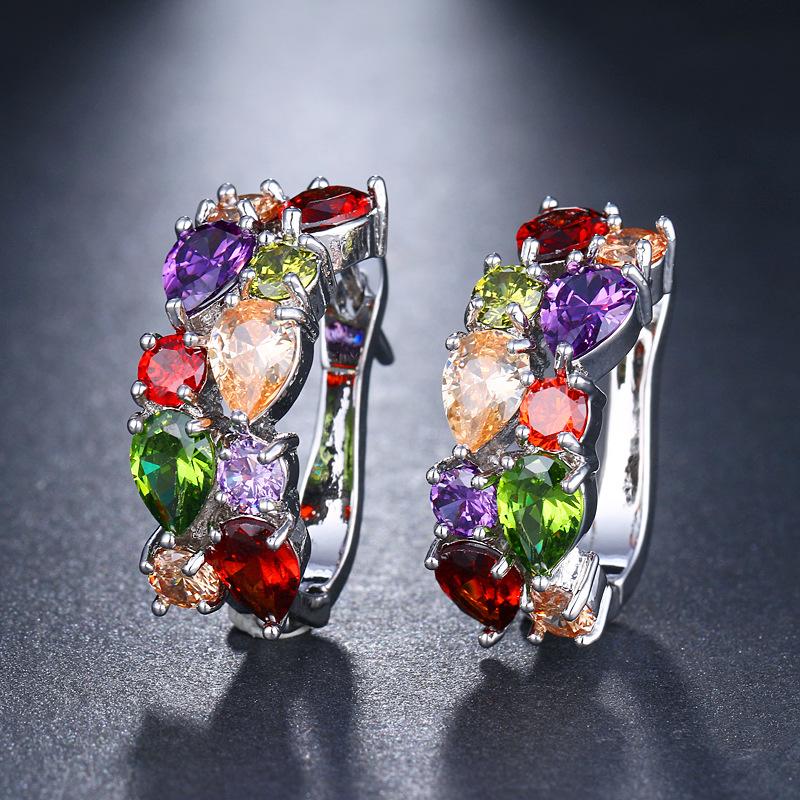 Colorful Cubic Zirconia Long Drop Earrings, Luxury Geometric Crystal Earrings, Elegant Evening Party Jewelry Gift