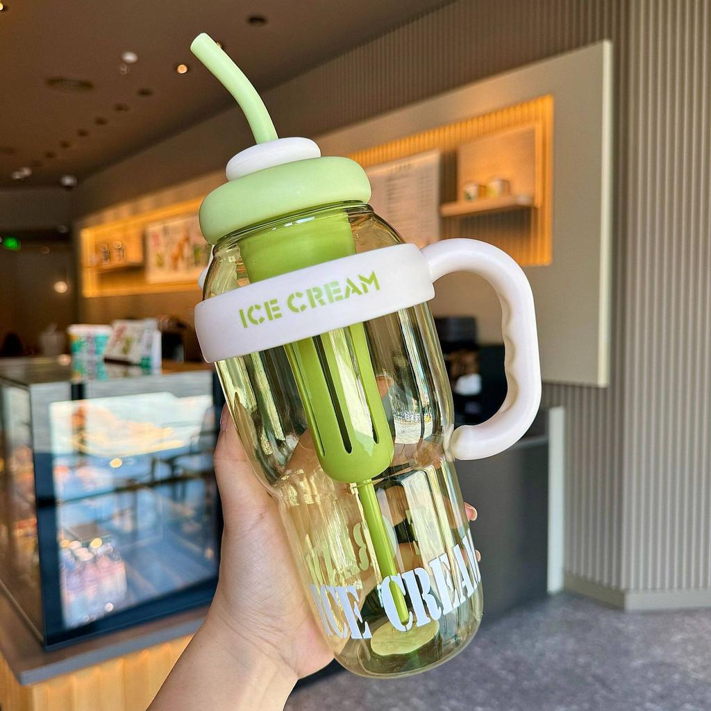 Water bottle Thickened Big Mac straw cup Large capacity flower teacup High value ice cup Summer portable plastic water cup