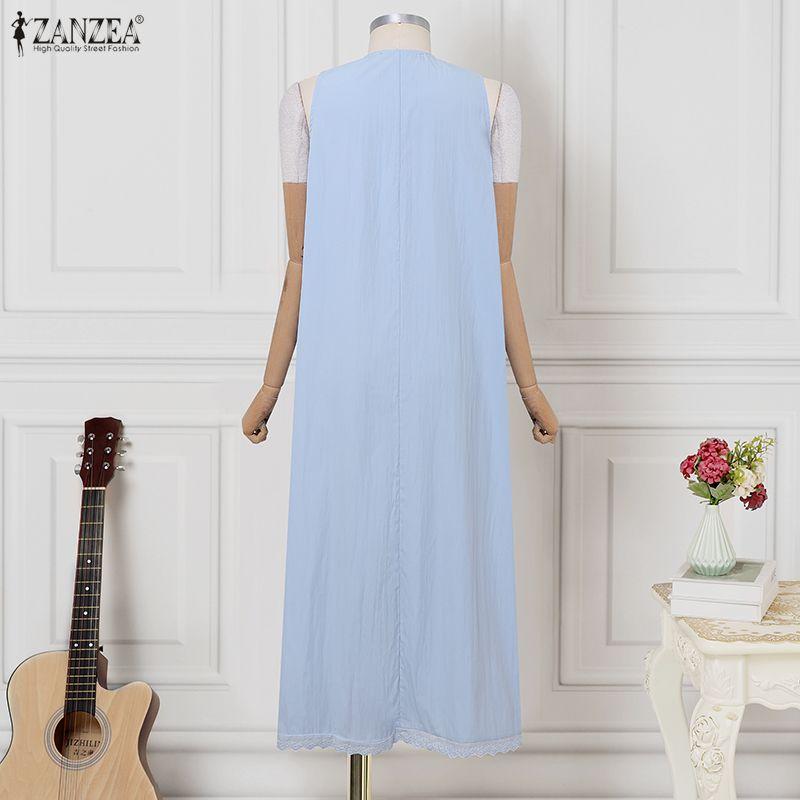ZANZEA Womens Casual Round Neck Summer Loose Sleeveless Dress