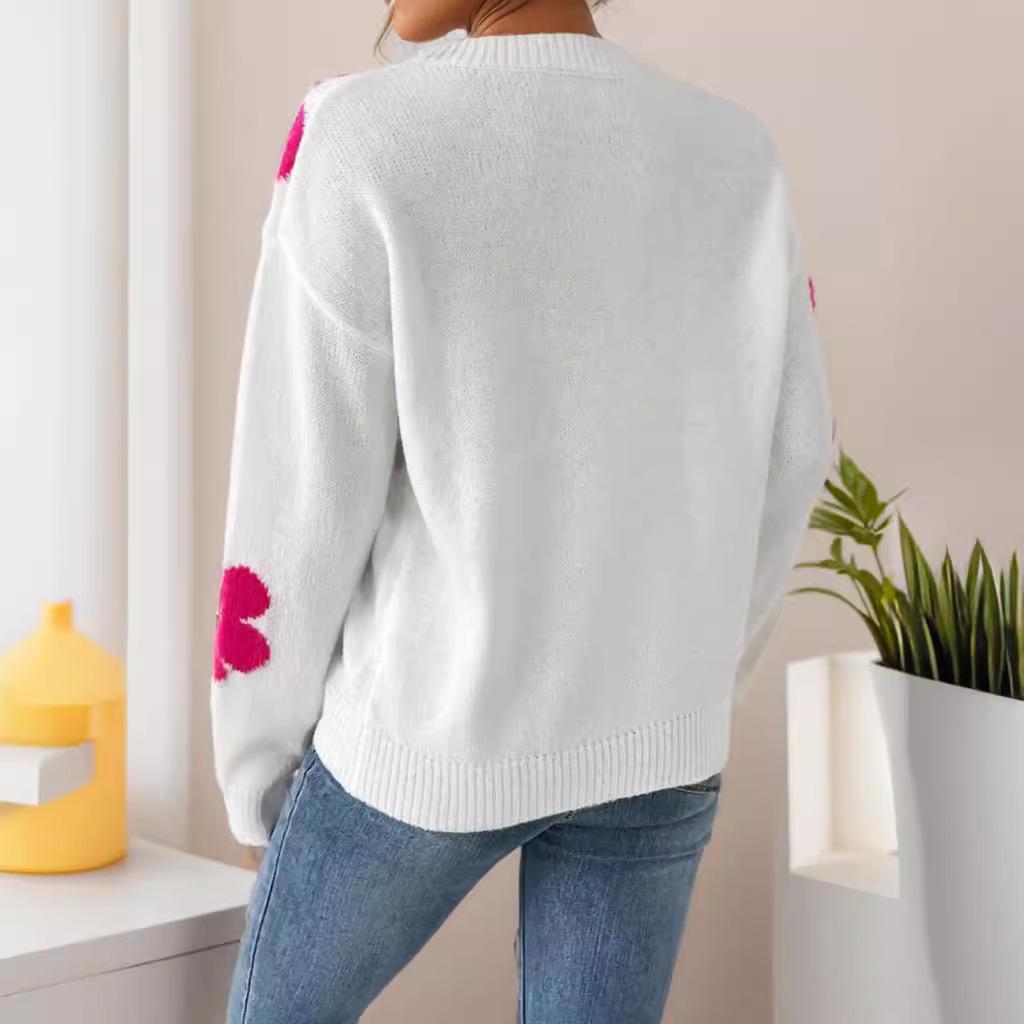 DAFIFY Moteriški laisvalaikio rudens žiemos gėlių rašto megztiniai ilgomis rankovėmis su iškirpte