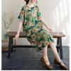 Women's Thin Cotton and Linen Loose Short Sleeved Dress with Retro Temperament Fairy Skirt